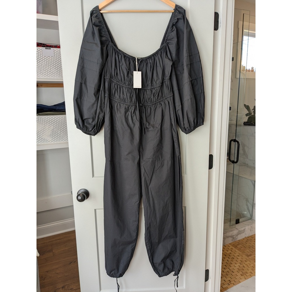 Ulla Johnson Amalie Jumpsuit Black Square Neck Puff Sleeve Tie Waist 8 READ - Picture 2 of 16